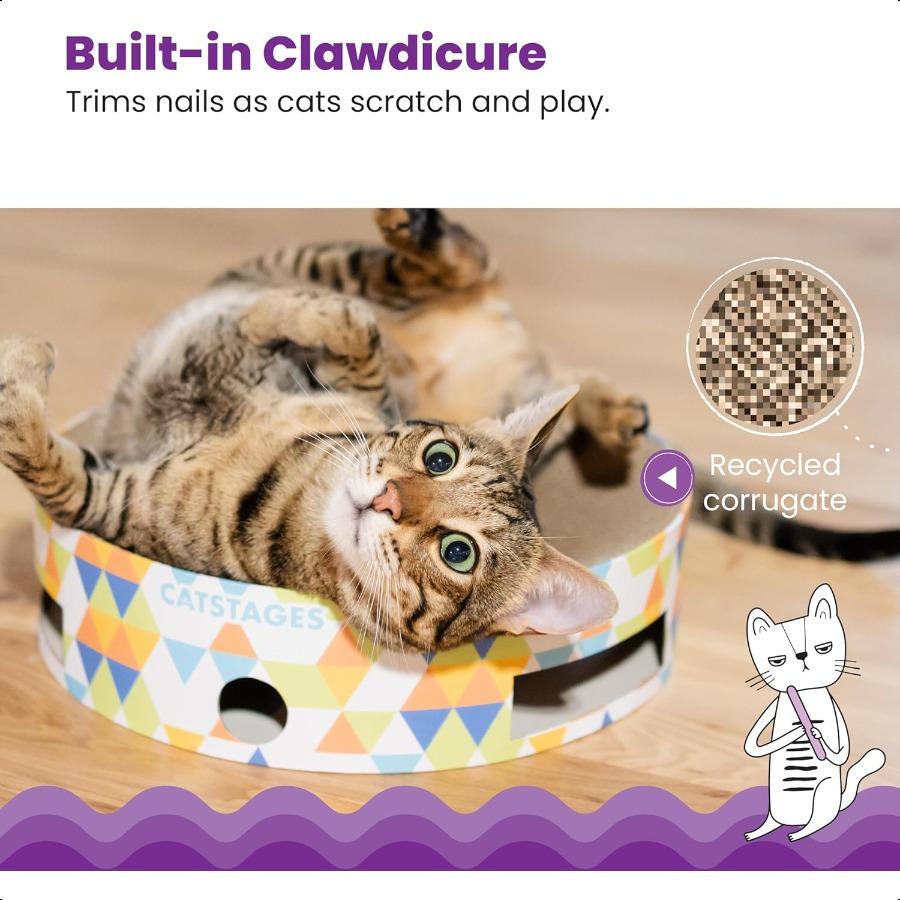 Catstages Bowl Track Scratcher Cat BallTrack Toy Corrugated Scratch and Lounger AllinOne Two Balls Included for Interactive Pla