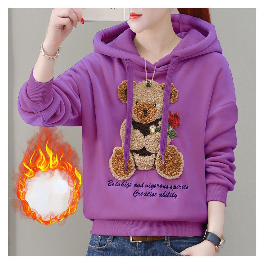 

Осенне-зимние утолщенные флисовые женские толстовки с вышивкой, свитер, уличная одежда, пуловеры с заниженными рукавами M фиолетовый