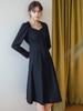 Wednesday Delight Wed_Peach Collar Waist Pleated Dress_Black