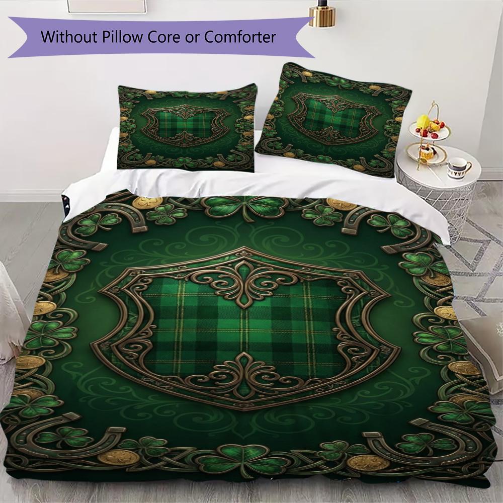 St.Patrick's Day Pattern Bedding Uilt Set Uilt Cover Pillowcase Home Decoration Birthday Gift (1 * Duvet Cover + 2 * Pillowcase  Without Core)75