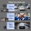 Cámara de coche con 3 lentes grabación HD visión trasera gran angular para vehículo