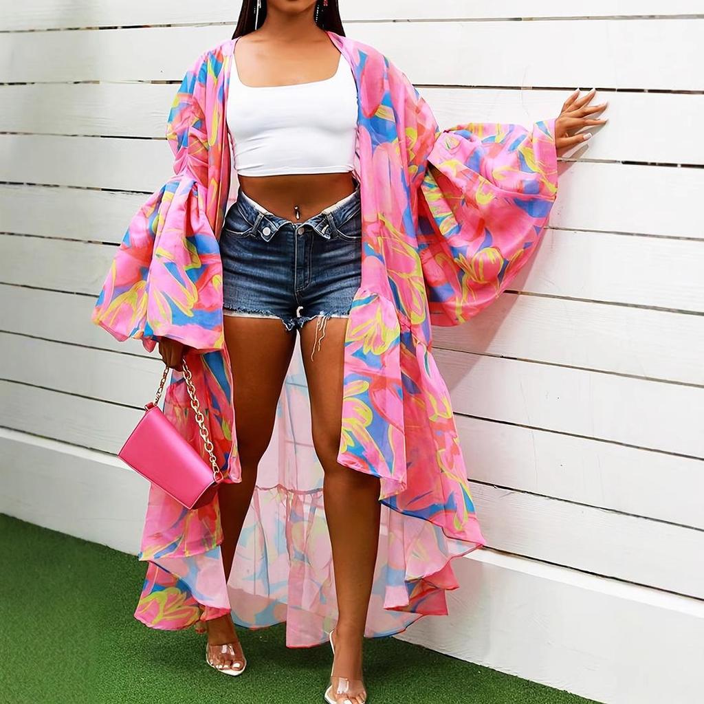 Elegant Women's Plus Size Fashion Coat with Irregular Hem and Lantern Sleeves