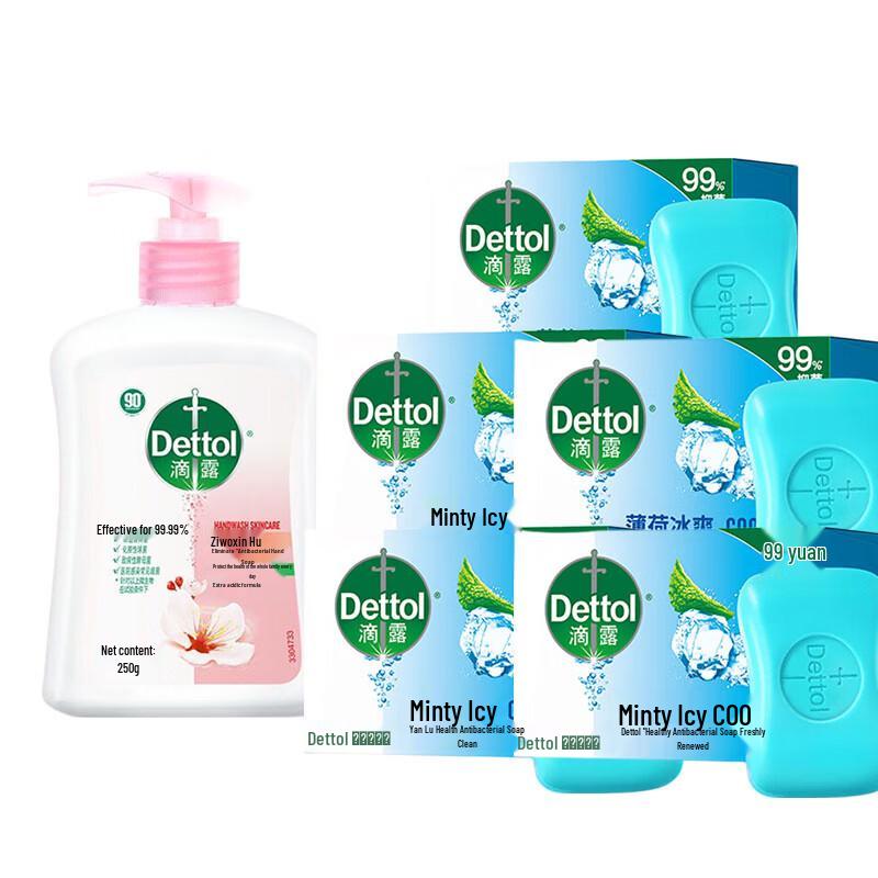 Dettol Moisturizing Hand Wash (250g) & Mint Soap (5x105g) Bundle