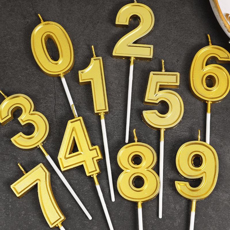 Large Gold Number Candles for First Birthday, Full Moon, Children's Cake Decorations, and Party Accessories.