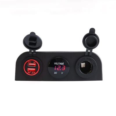 3 In 1 Tent Base Dual USB Car Charger Socket Power Outlet LED Digital Voltmeter Power Socket for Truck Car Marine