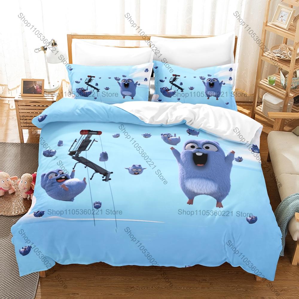Collage Cartoon Orso Grizzy e Lemming Birbanti Scena Comica 3 Pezzi Biancheria da Letto Copripiumino + 2 Federe Decorazione Casa