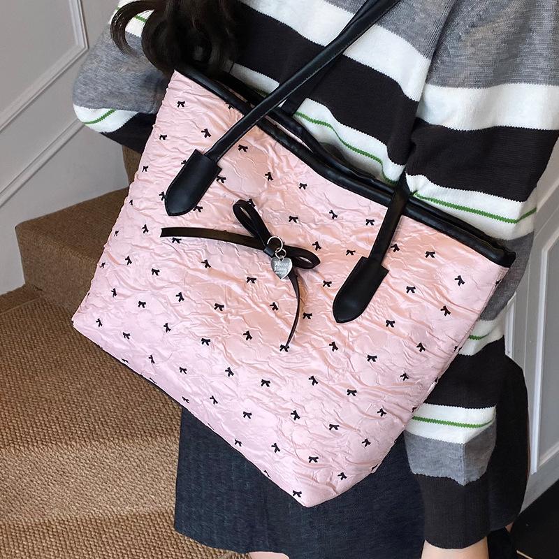 Large-capacity Bow Bag, Fashionable Hand-held Shoulder Bag, College Student Commuting Tote Bag