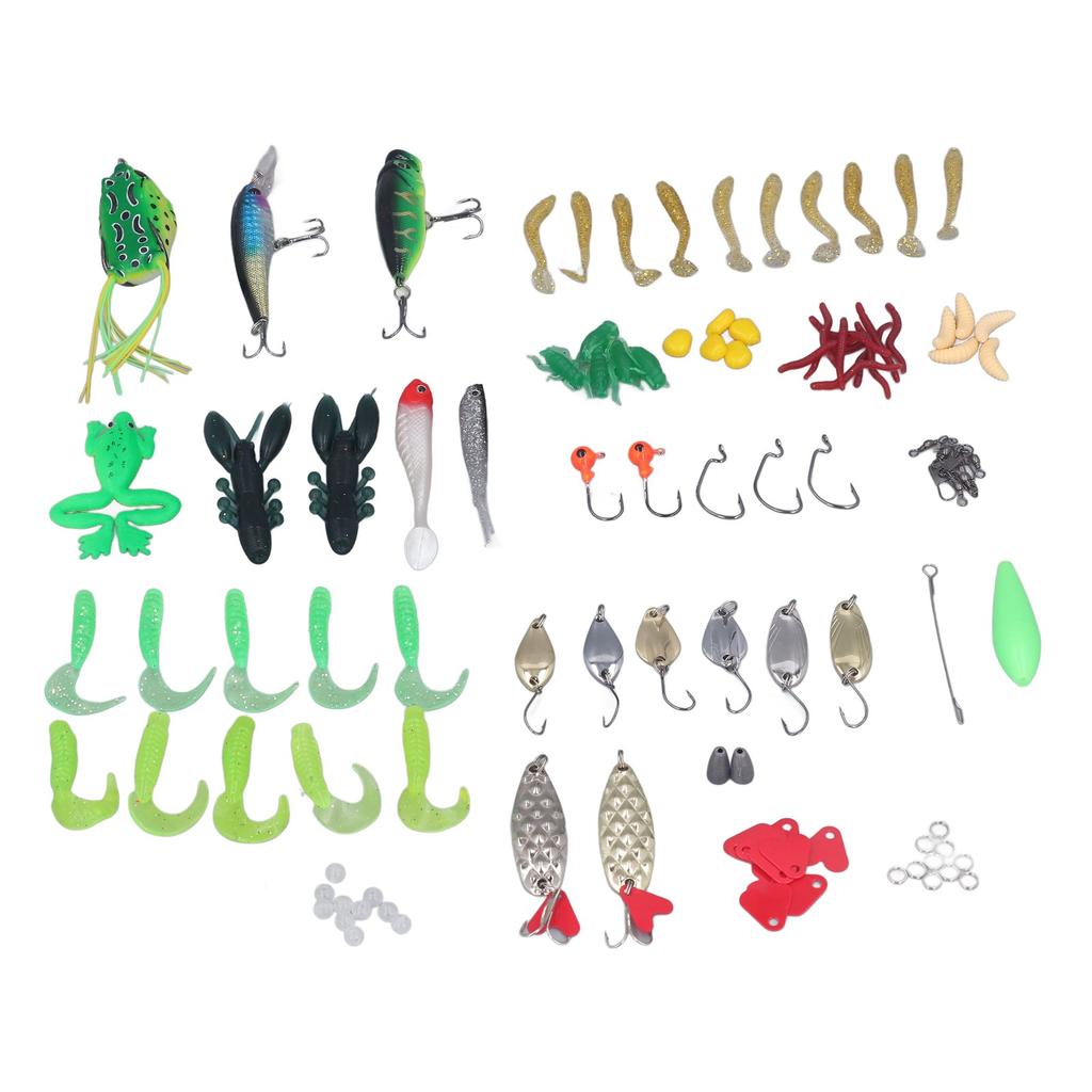 101 Pieces Fishing Lures Kit Soft Hard Baits Metal Sequins Thunder Frog Fishing Lure Set with Storage Box Full Water