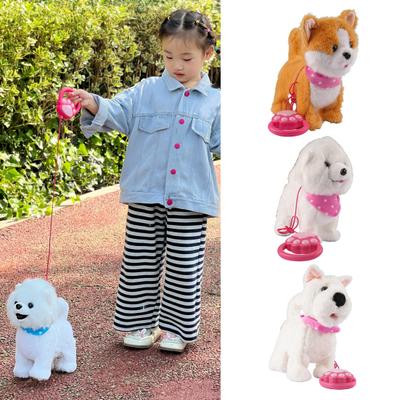 Interactive Walking Plush Puppy Toy with Touch Sensing Tongue Licking Motion Lifelike Sounds Electric Dog Plushie with Leash Simulation Stuffed