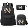 26 English Letters Black 3Pcs Backpack Cosplay Canvas Children Kids Schoolbag Travel Bag Back To School Bookbag for Boys and Girls