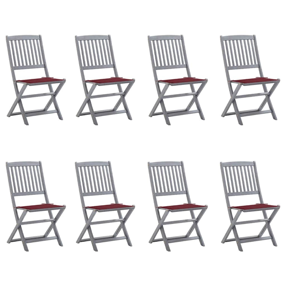 Chaises pliables d'extérieur lot de 8 et coussins Bois d'acacia