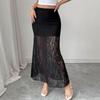 Women's Sheer Lace Maxi Skirt High Waist Floral Mesh Long Skirt Layering Party Beach
