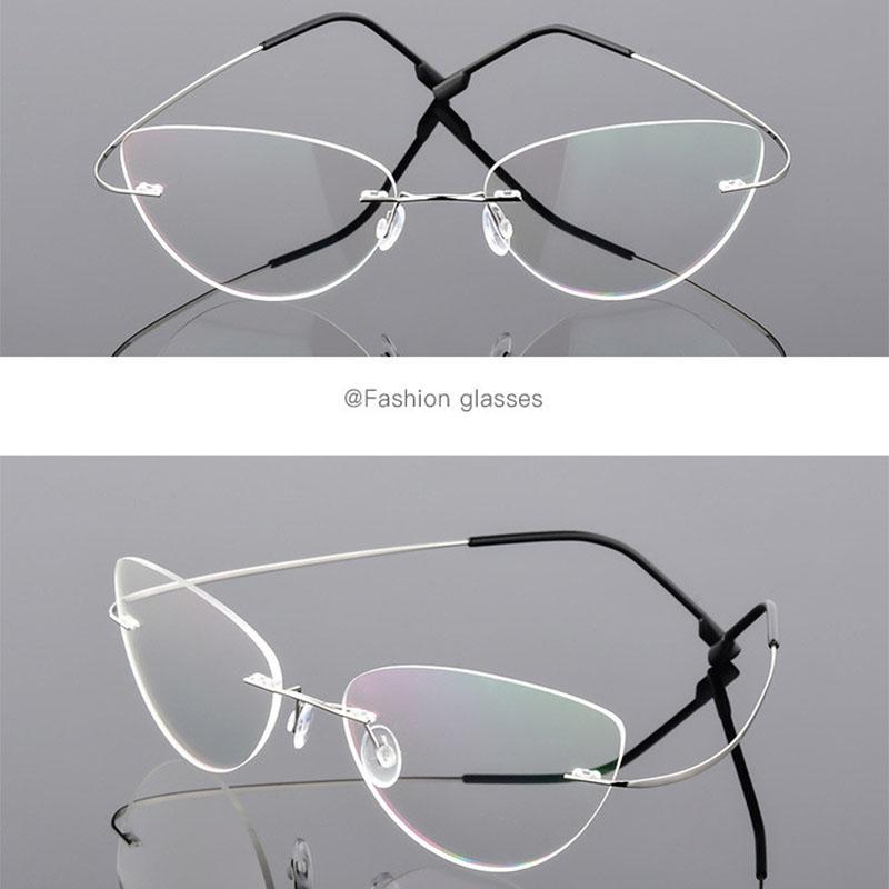 Rimless Cat Eye Titanium Alloy Glasses Men Ultralight Eyeglasses Women Frameless Eyewear Optical Myopia -0.5 -1.0 -1.5 To -6.0