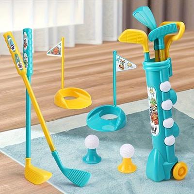 Golfschläger-Set, Golfspielzeug mit 1 Golfwagen, 3 Golfschlägern, 4 Golfbällen, 2 Übungslöchern, Sportspielzeug für drinnen und draußen
