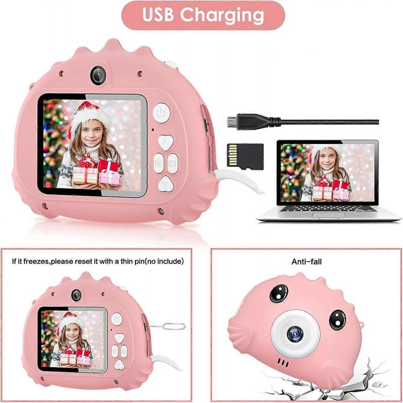 Digital Camera for Kids Ages 3-10 with 2.4" IPS HD Screen 20MP/1080p Selfie Camera with Game, 32GB Card Pink