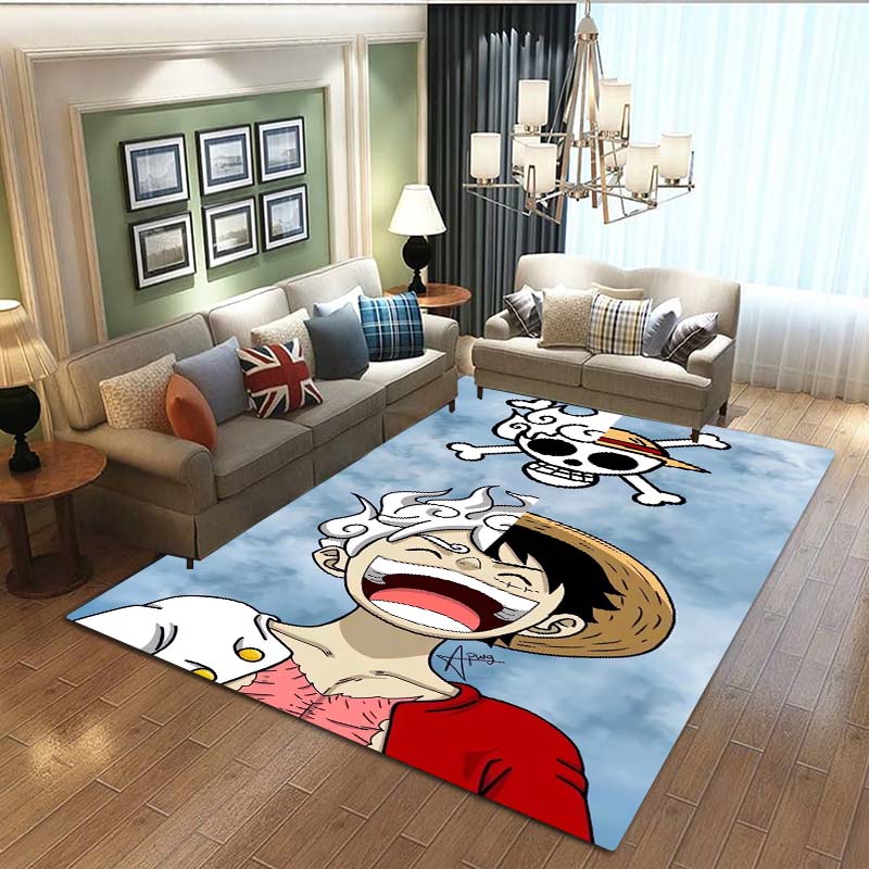 3D printed ONE PIECE cartoon cute rug, suitable for living room, bedroom, table, kitchen doorway, children's non-slip floor mat,