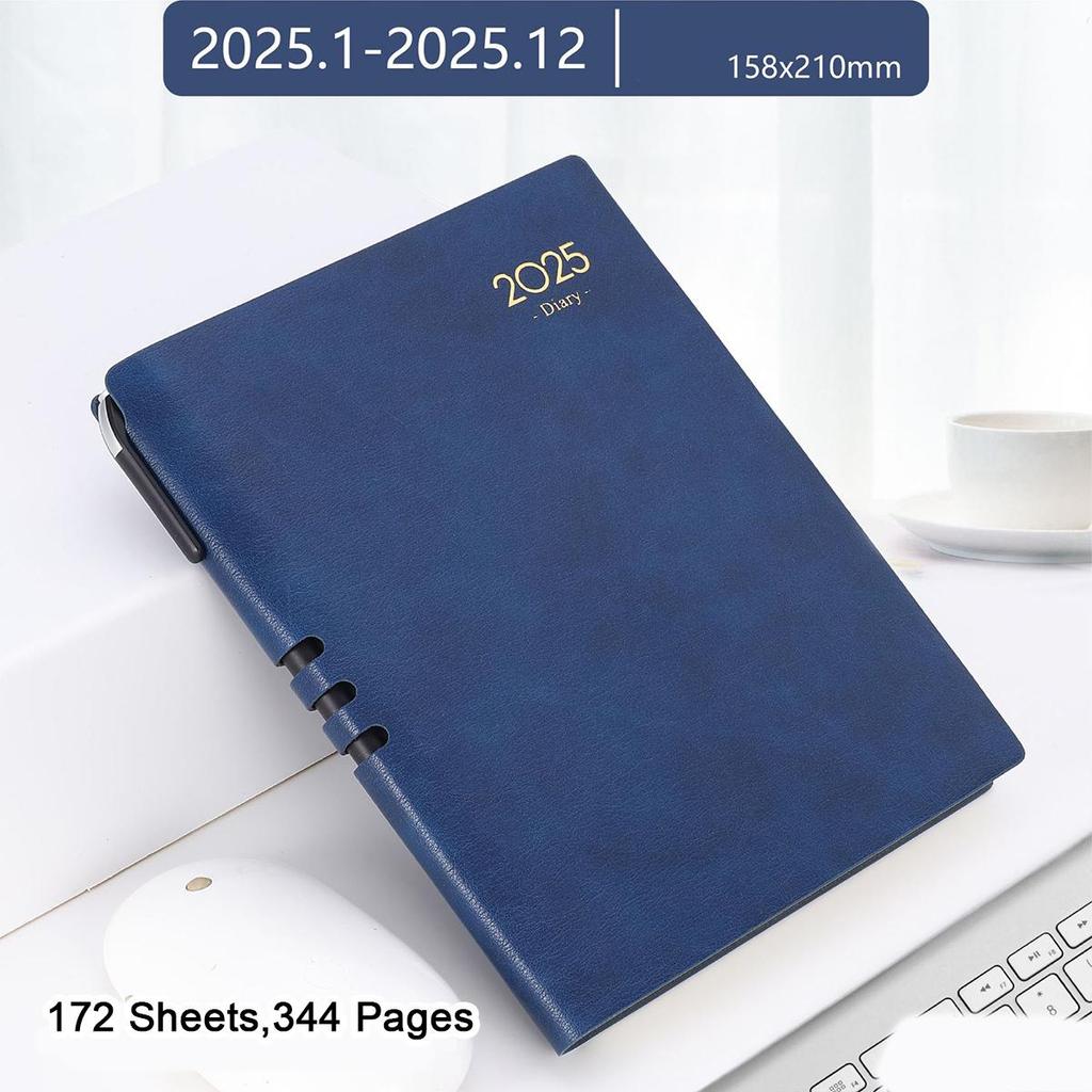 A5-Geschäftsplan aus weichem Leder, Tagesplaner für Studenten 2025, 365-Tage-Notizbuch, Notizblock, Memo, 172 Blätter, 344 Seiten
