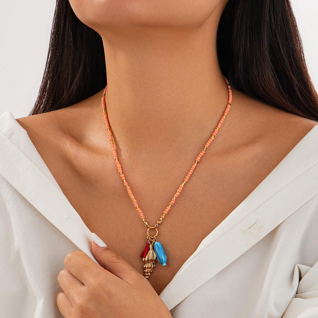 Ocean Wind Wind Conch Small Fish Rice Bead Necklace, Creative Bergamot Eye Pendant Collarbone Chain Female