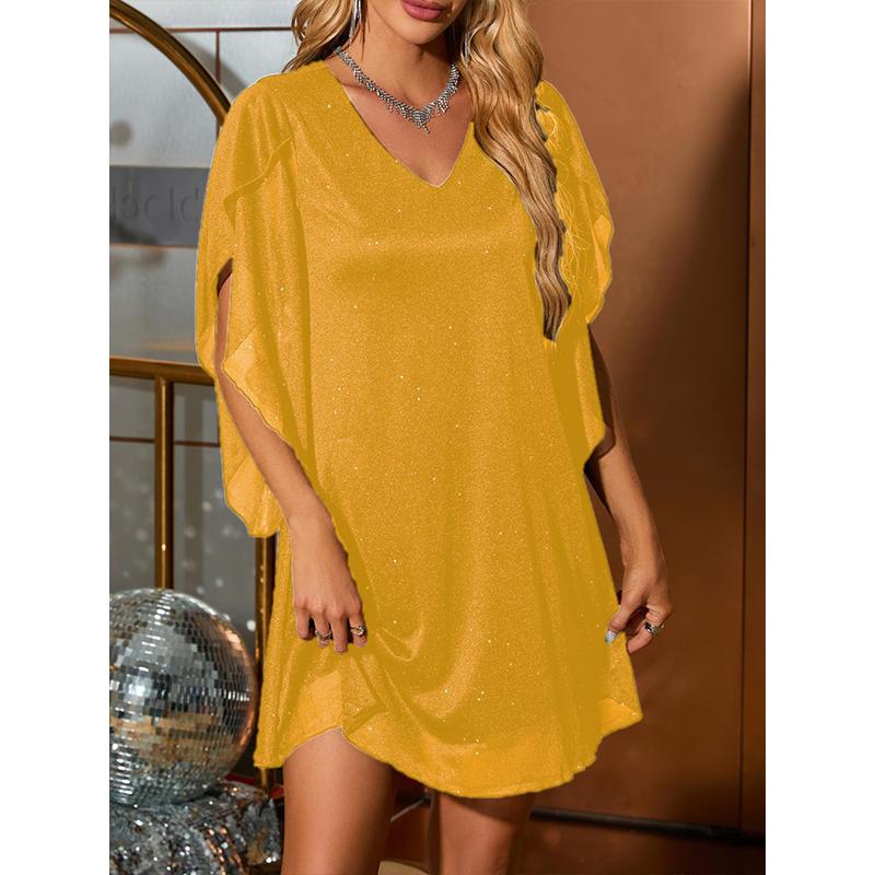 Women's V-Neck Party Dress with Foil Print Short Sleeve Elegant Evening Gown Holiday Celebration