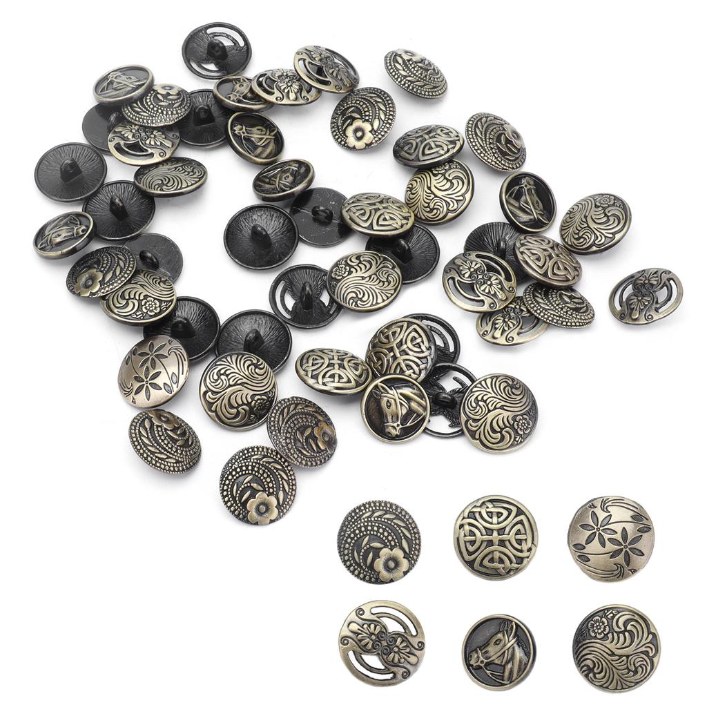 50Pcs Button Alloy Decorative Pattern Circular Retro Bronze Clothing Accessories for DIY Products