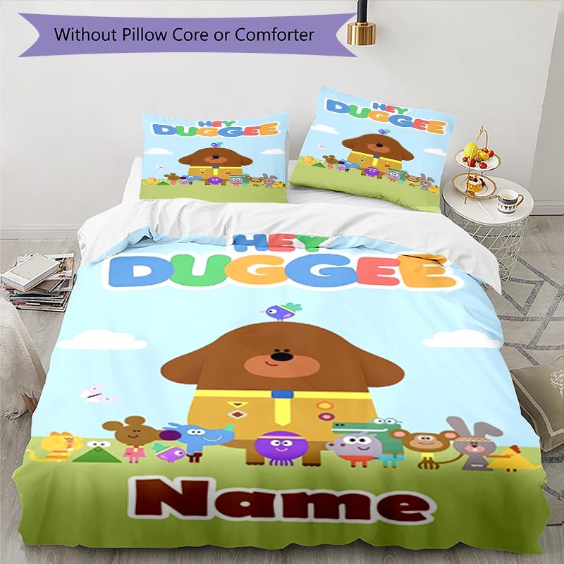 3pcs Custom Name Hey Duggee Bedding Set Duvet Cover Closure Includes 1 Duvet Cover & 2 Pillowcases, Soft and Comfortable for All Seasons.