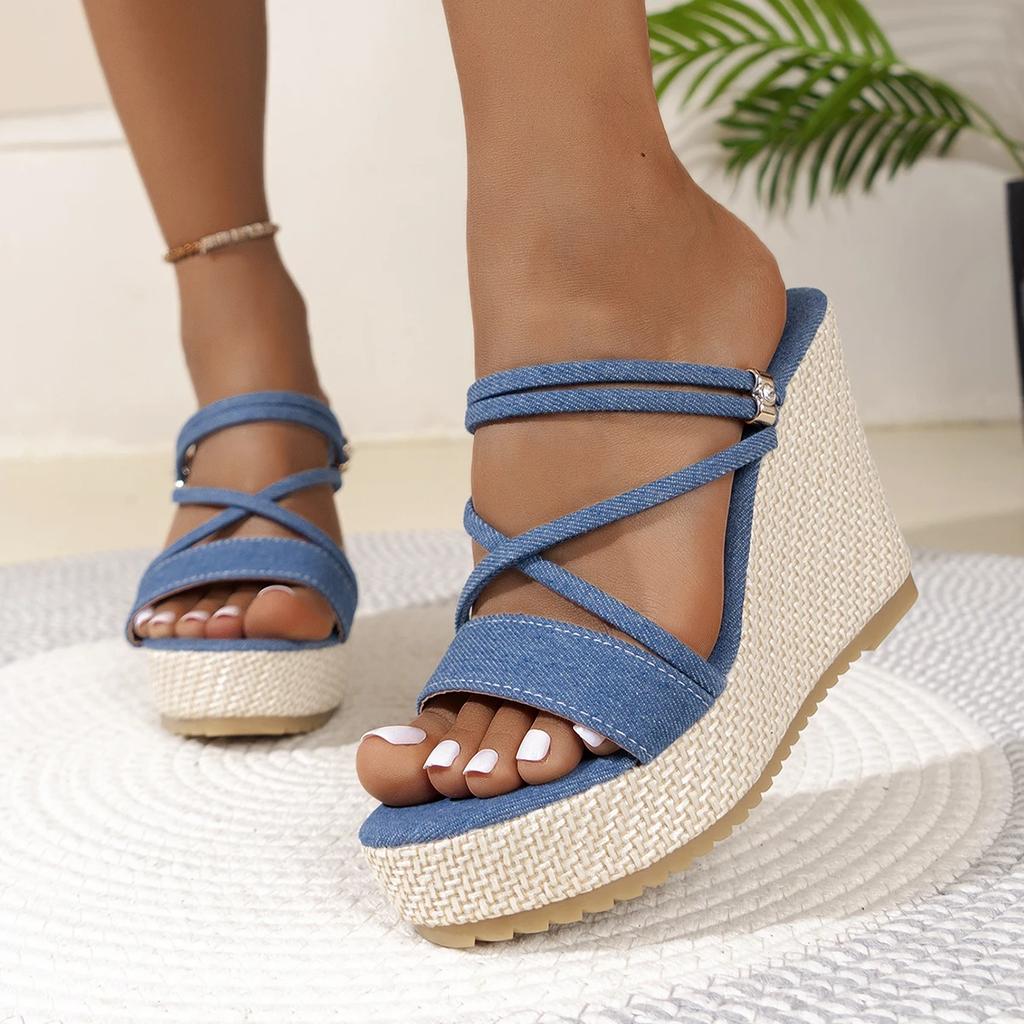 Fashionable Head Shallow Mouth Thick Sole Comfortable Banquet High Heels Summer New Round Elegant Sexy Wedge Sandals for Women