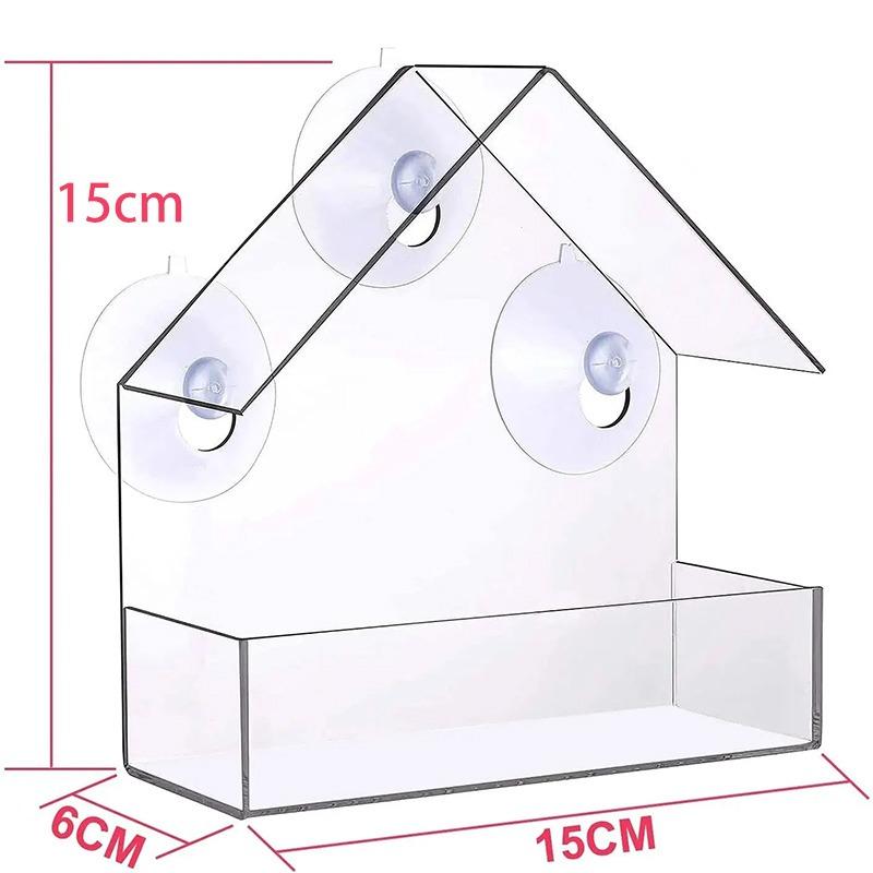 Acrylic Bird Feeder Window Apartment Hanging Bird Feeder with Suction Cup Removable Suction Cup Sliding Feed Tray Parrot Cage