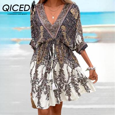 Summer Women's V-Neck 1/2 Sleeve Holiday Ethnic Dresses
