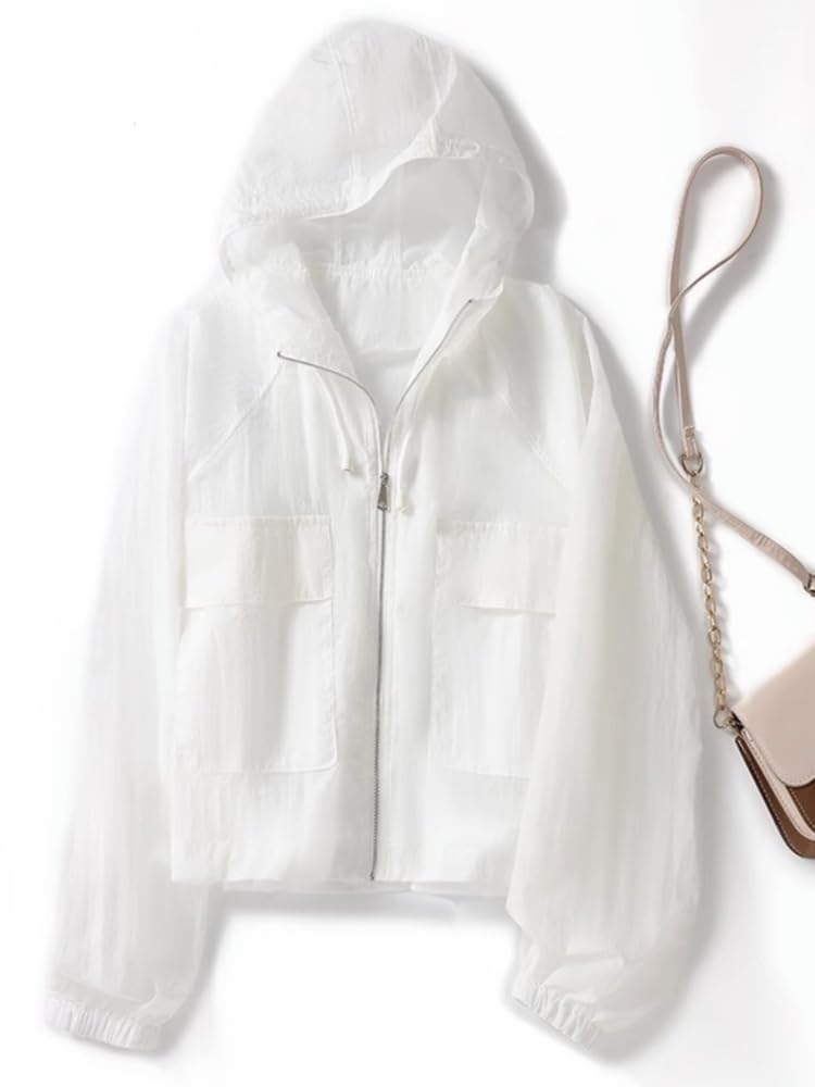 QUNCHAORI Rash Sun UV Short Puff UV Oversized Women's Guard, Protection, Protection, Hooded, Swimsuit, Cardigan, Length, See-Through, Sleeves,