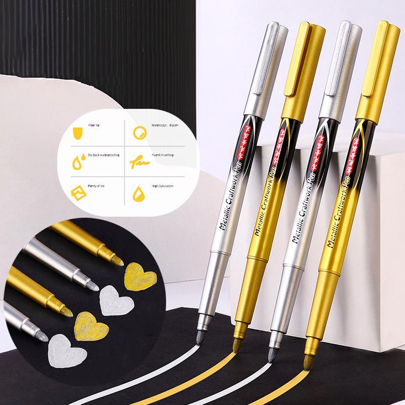 Gold Silver Colour Craft Pen Waterproof Paint Pen Sign Mark Metal Pen Greeting Card Calligraphy Highlight Pens