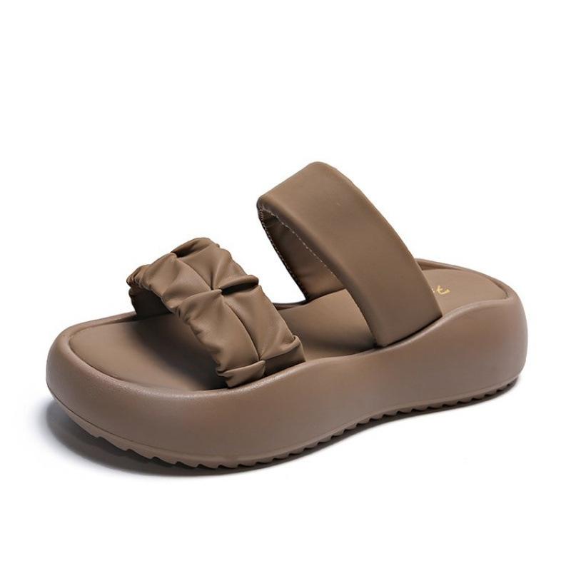 Stepping On Shit Slippers Women's Summer Wear 2025 New Muffin Thick Sole Heightening One-word Sandals Popular Beach Sandals