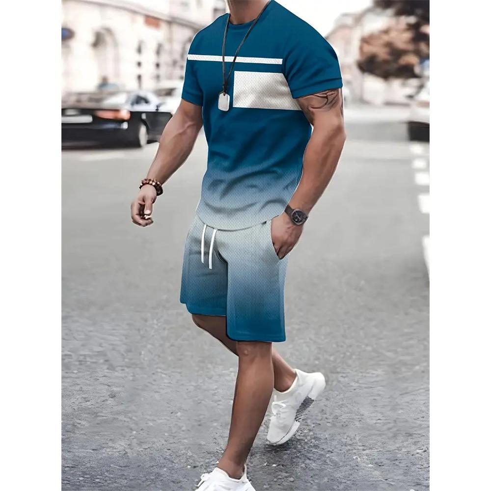 New Summer Men's Sports Short Sleeve T-Shirt Set, Two-Piece Outdoor Travel Shorts Training Outfit