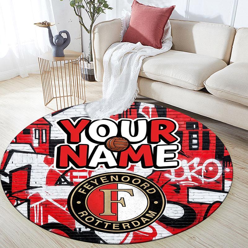 Custom Name,Feyenoord Rotterdam Pattern Round rug,Carpet Rug for Living Room Bedroom Playroom ,Non-slip Floor Mat,Holiday Gifts and Birthday Gifts.