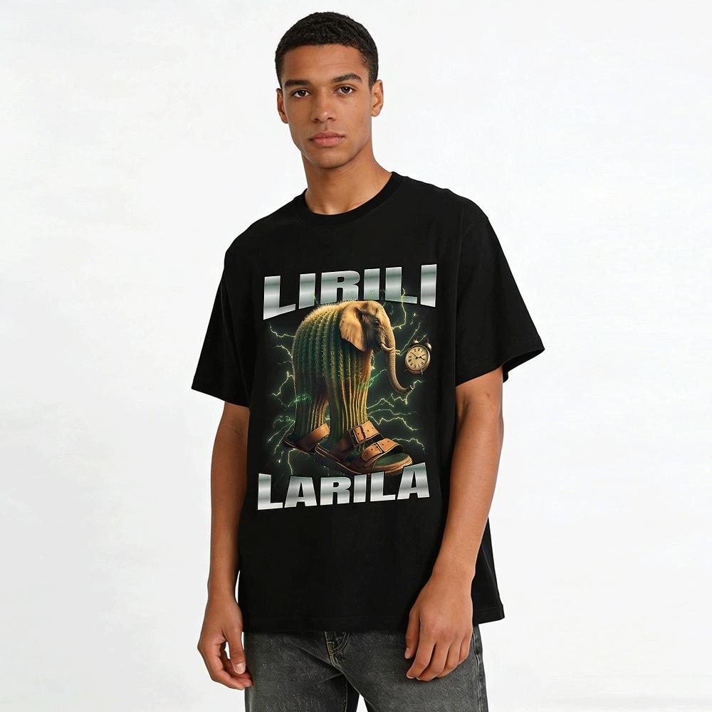 Lirili Larila Cactus Elephant Clock Graphic Casual Tee Pure cotton T-shirt