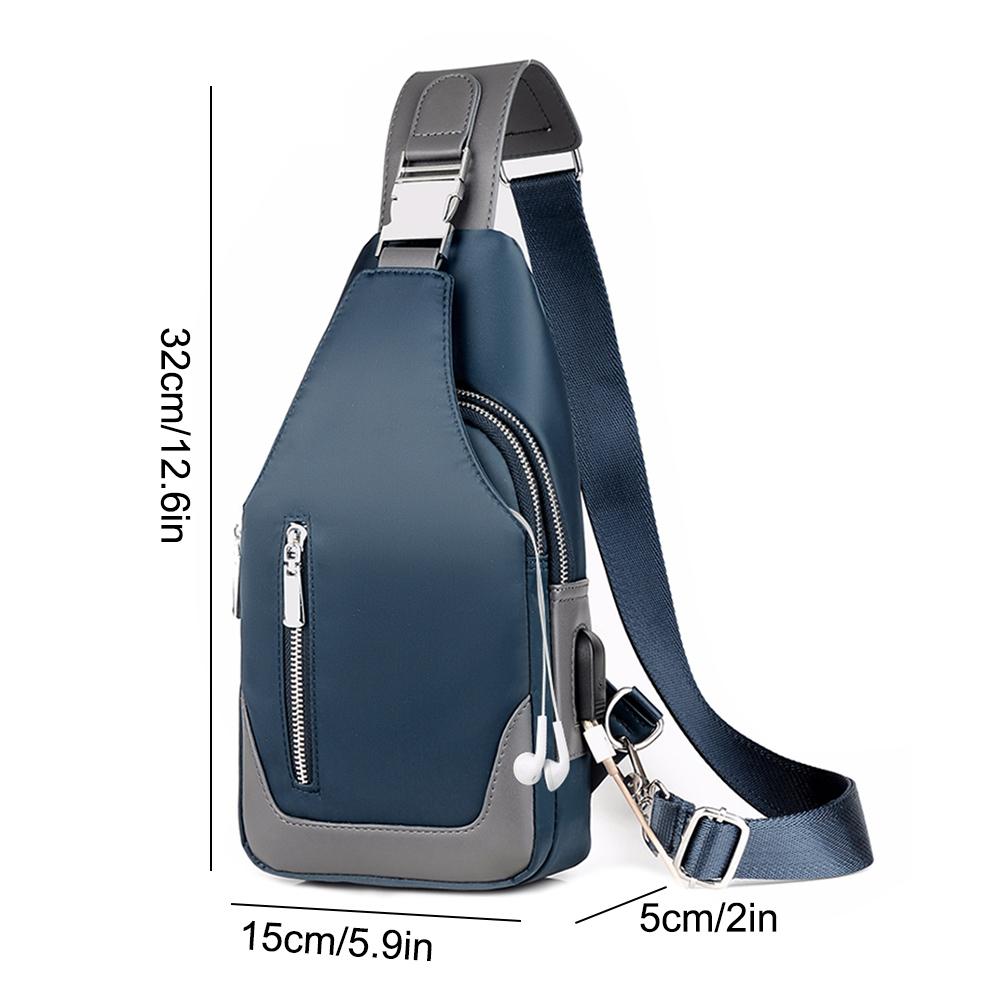Men s Chest Bag Waterproof Oxford Cloth Crossbody Bag with Charging Port Headphone Jack