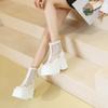 Fashion Hot sale 11cm Air Mesh Breathable Motorcycle Ankle Boots Woman Fashion Sandals Platform Patent Leather Shoes Hollow Boots Summer