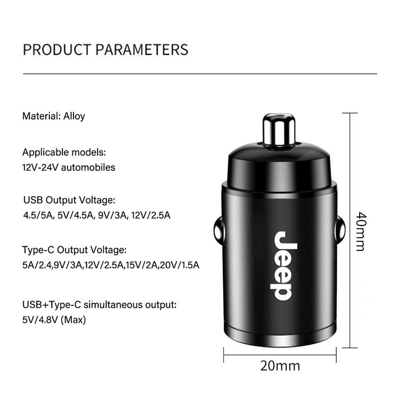 USB Type-C Car Lighter Fast Charging Charger Adapter Accessories For Jeep Grand Cherokee Wrangler JK Gladiator Compass Renegade ANQ1