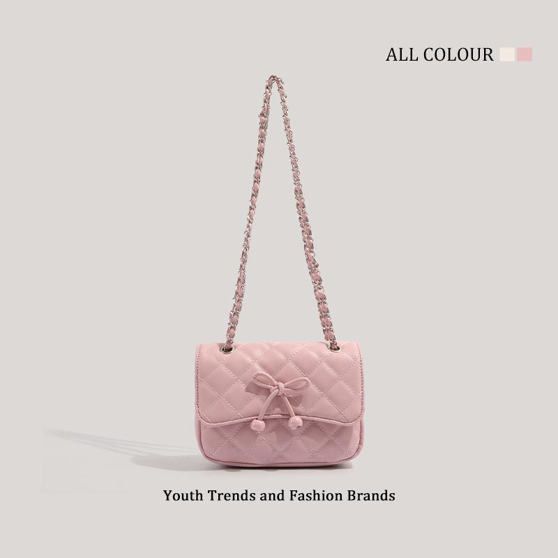 

Модный дизайн бант маленькая квадратная сумка женская новая популярная универсальная сумка-мессенджер нишевая цепочка сумка для поездок розовый