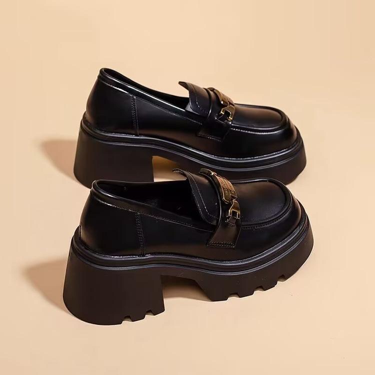 Black Platform Loafers Women's 2025 Autumn New Internet Celebrity Niche Small Leather Shoes British Style One Pedal Leather Shoes