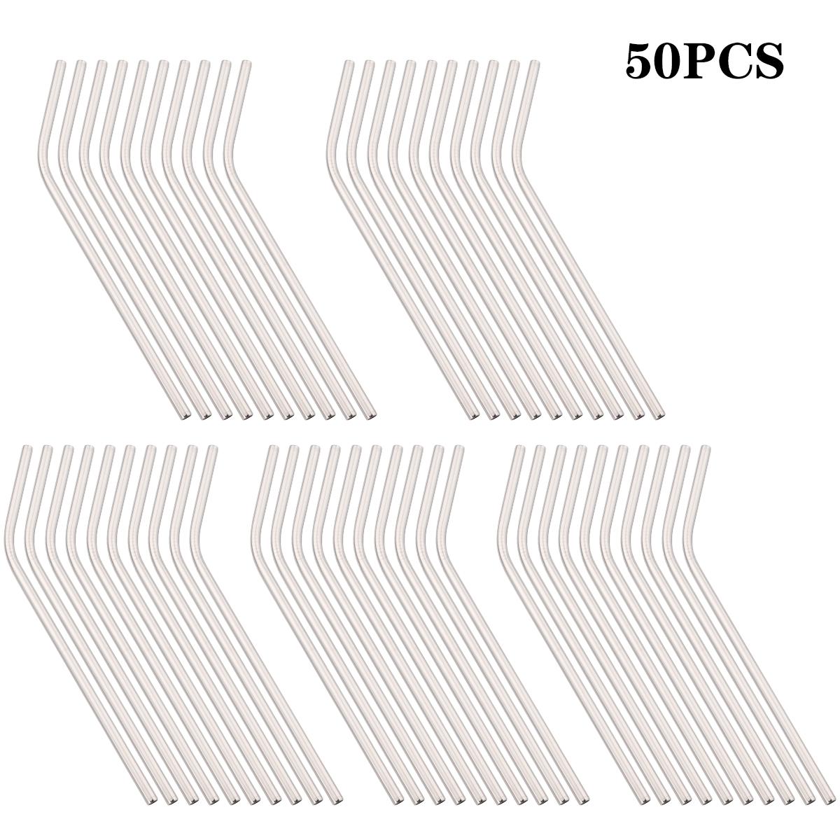 

50pcs Milk Shake Fruit Juice Tea Cocktail Straw Bent Drinking Straw Set Colorful Stainless Steel Straws Kitchen Bar Accessories серебряный