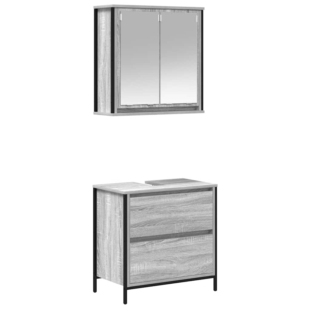 2 Piece Bathroom Furniture Set Grey Sonoma Particleboard