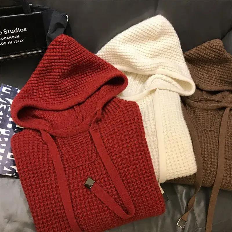 Sweaters Coat Cardigan for Women Winter Oversize Fleece Hooded Solid Color Loose Long Sleeve Knit Sweaters Coat