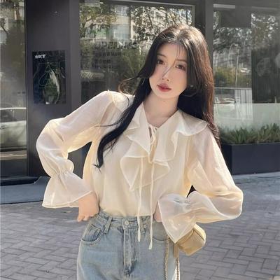 Designer Niche Blouse Women's Spring Summer Autumn Gentle Sweet Long Sleeve French Versatile Chiffon Top Fashionable