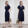 Demana Linen Blend Short Sleeve Lapel Tie-Waist Dress