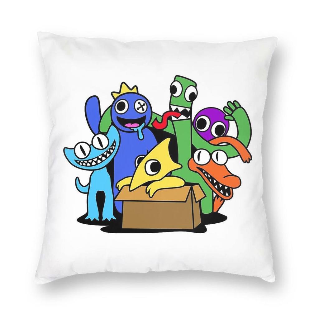 Rainbow Friends Cyan And Yelllow Square Pillowcase Polyester Linen Velvet Creative Zip Decor Home Cushion Cover