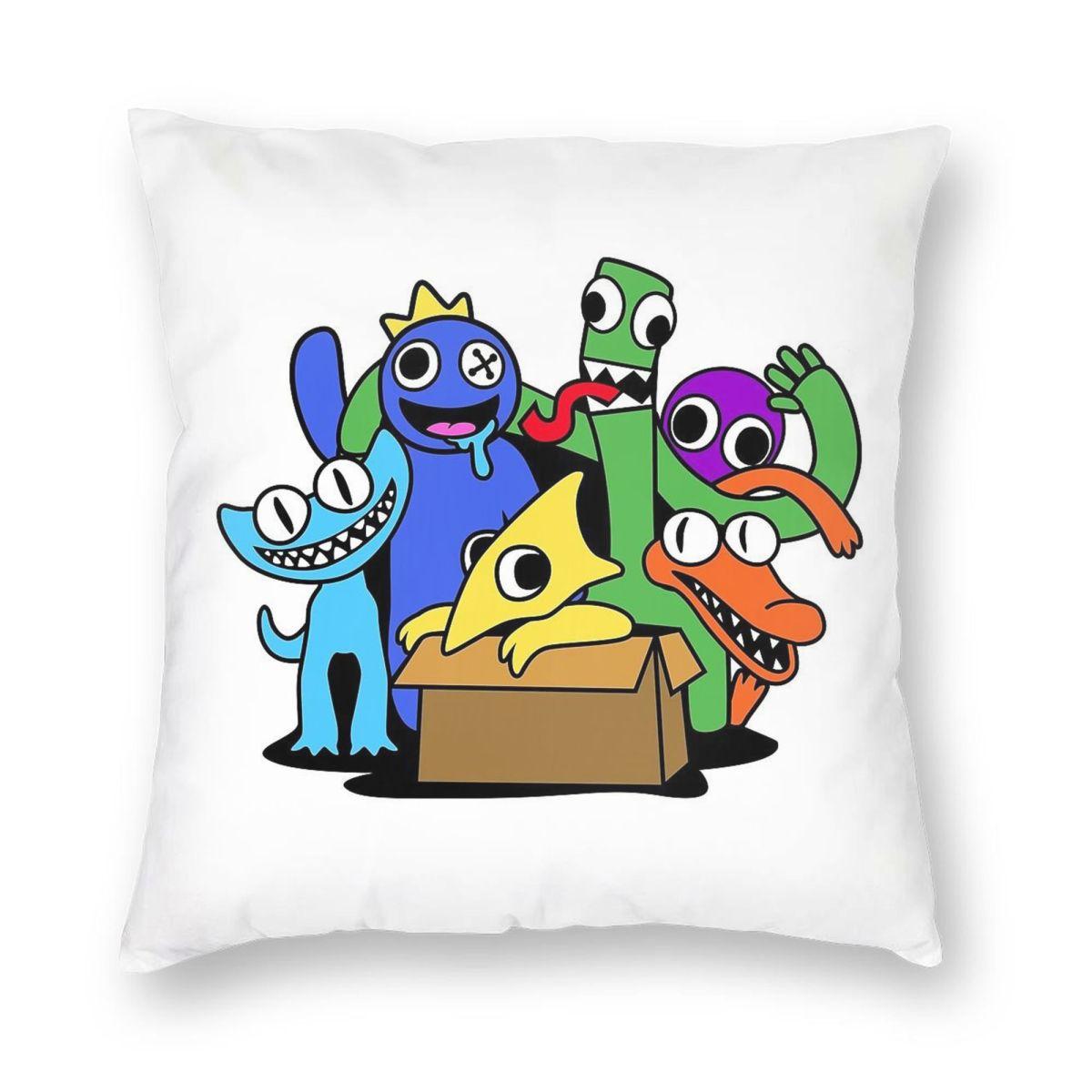 

Rainbow Friends Cyan And Yelllow Square Pillowcase Polyester Linen Velvet Creative Zip Decor Home Cushion Cover 12x12Inch