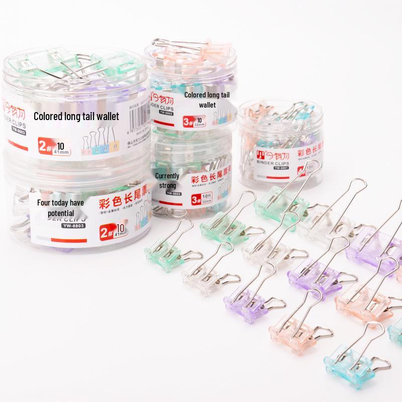 Creative Morandi Transparent Long Tail Swallowtail Plastic Office Clips for Document Storage