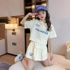 Summer Teenage Girl Clothes Set Children Letter Print Lapel Tshirt and Skirts Suit Kid Short Sleeve Polo 2-Piece Set