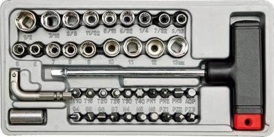 T-type Screwdriver with Replaceable Bits and Sockets, Set of 41 Pcs. 65150 VOREL