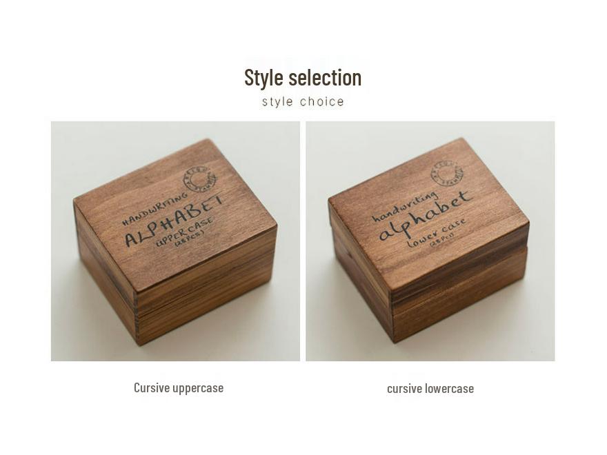 Retro Wooden Box Set: Uppercase & Lowercase English Alphabet and Number Stamps